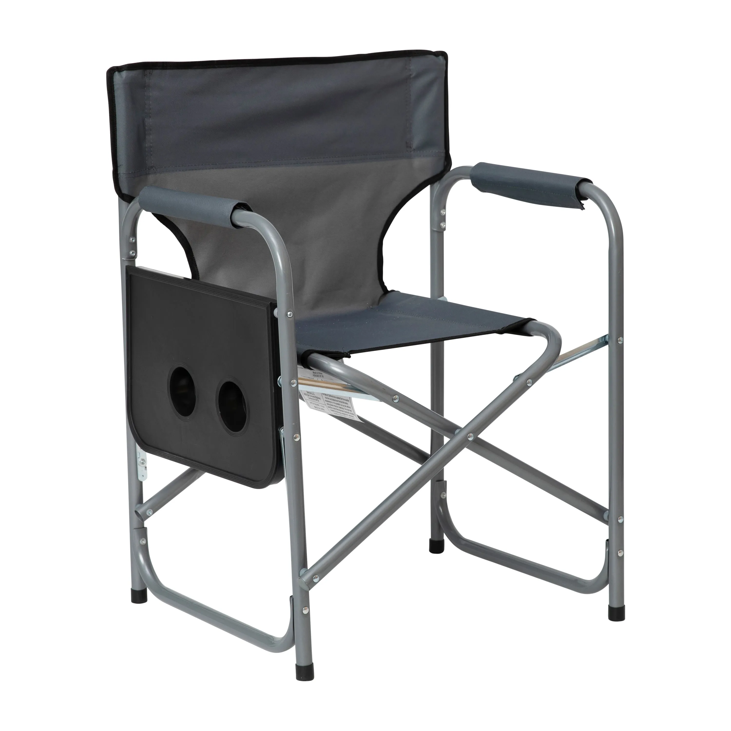 Folding Director's Camping Chair with Side Table and Cup Holder - Portable Indoor/Outdoor Steel Framed Sports Chair