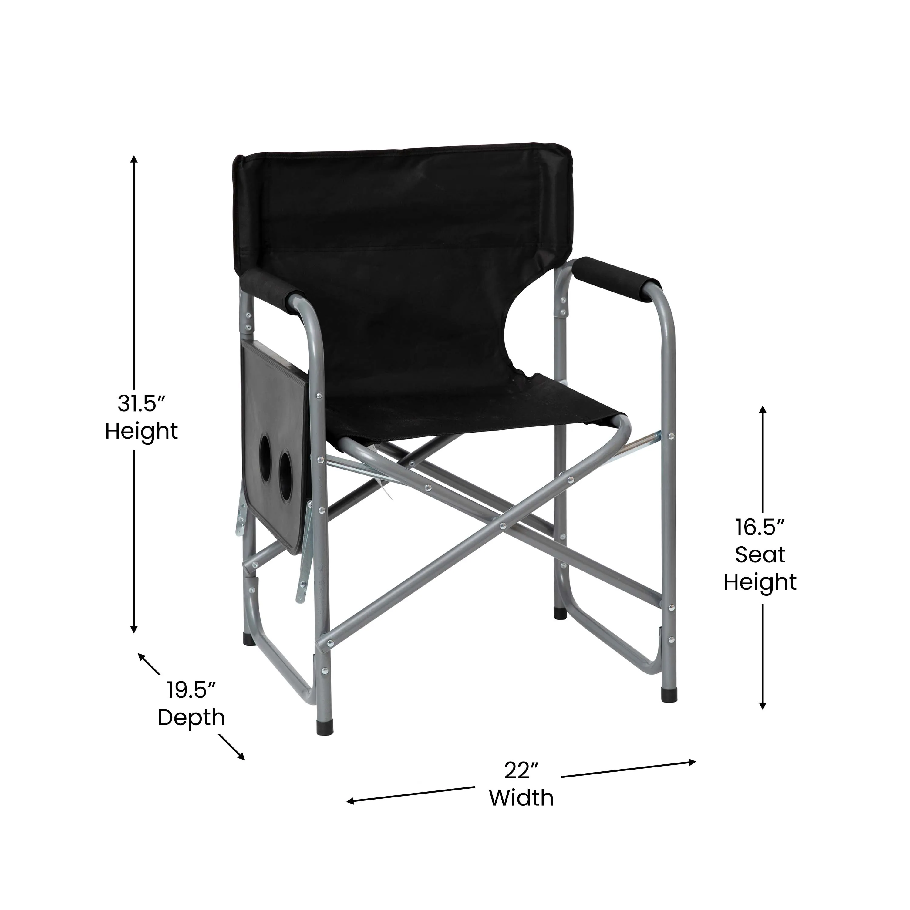 Folding Director's Camping Chair with Side Table and Cup Holder - Portable Indoor/Outdoor Steel Framed Sports Chair