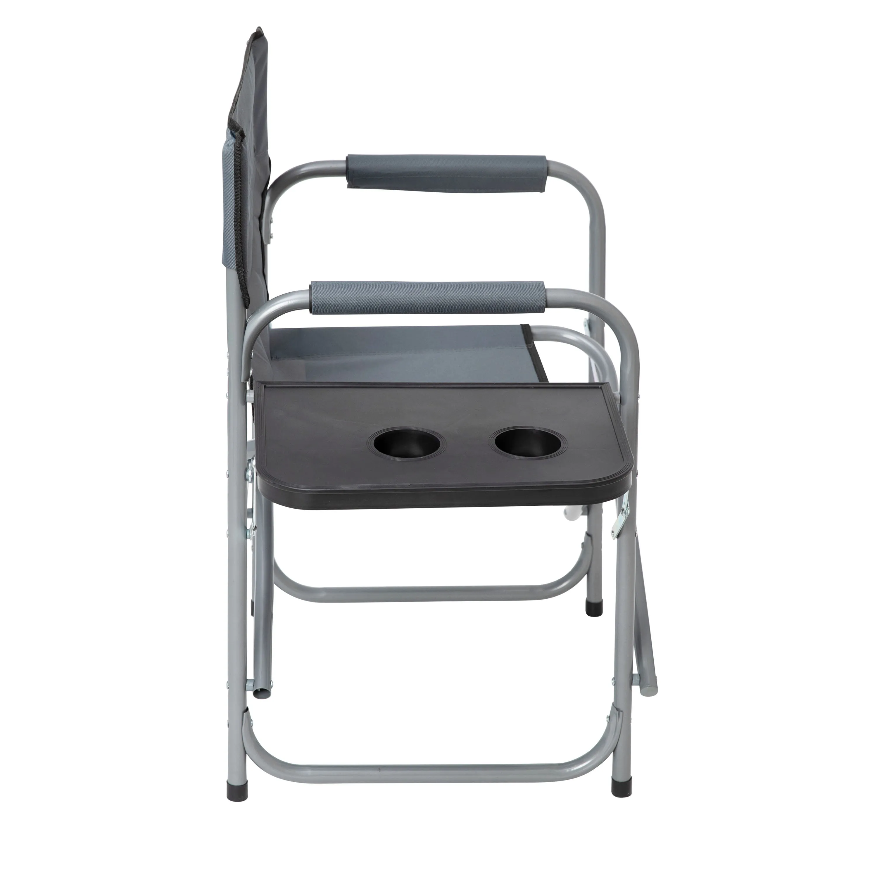 Folding Director's Camping Chair with Side Table and Cup Holder - Portable Indoor/Outdoor Steel Framed Sports Chair