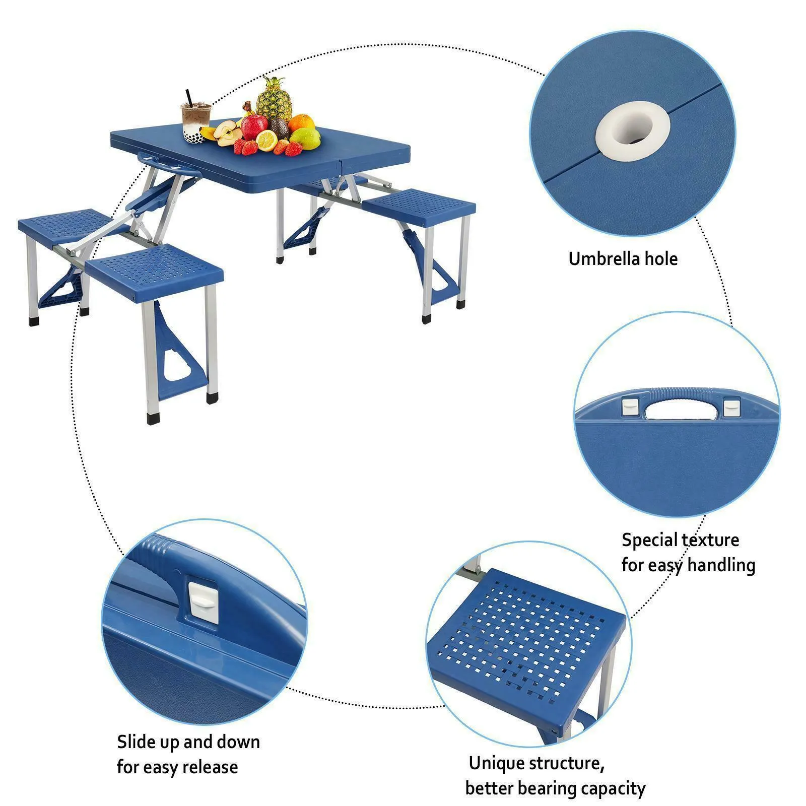 Folding Picnic Table - Portable Set with Seats for Outdoors & Camping