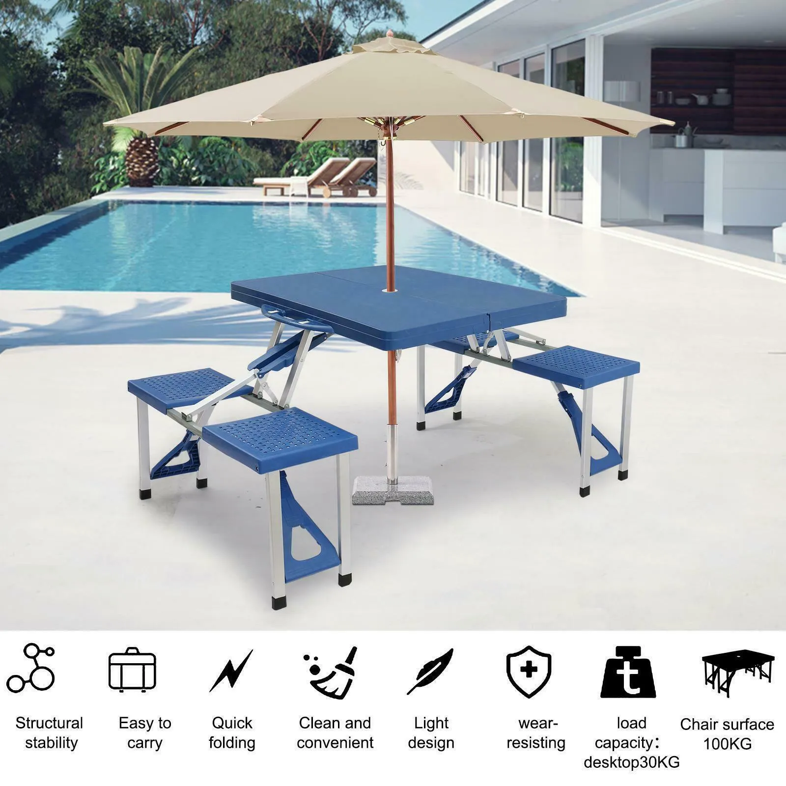 Folding Picnic Table - Portable Set with Seats for Outdoors & Camping