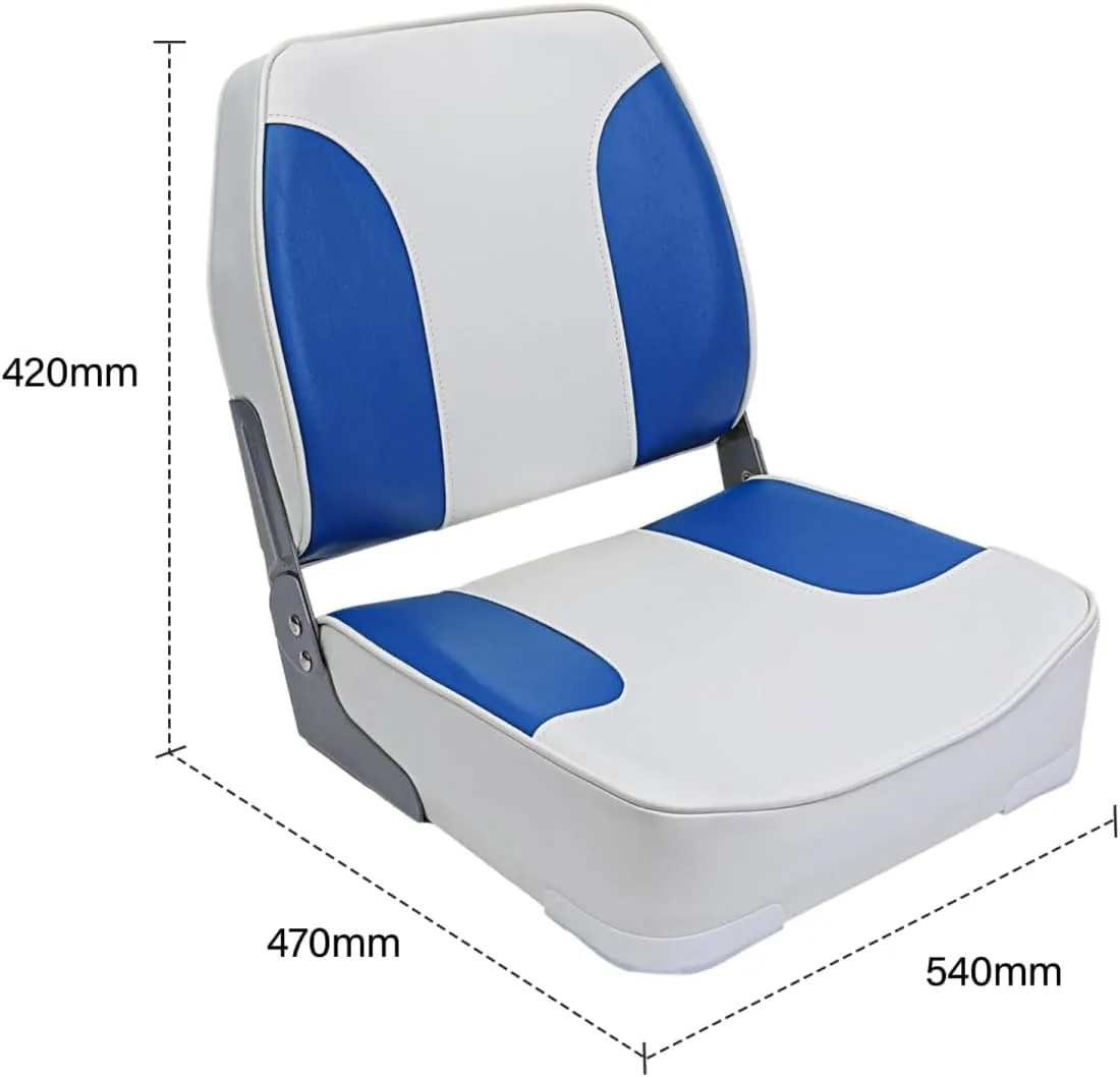 Folding Seat - Fold-Down Boat Captain Chair, Low/High Back, Blue and White (2)