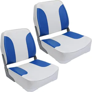 Folding Seat - Fold-Down Boat Captain Chair, Low/High Back, Blue and White (2)