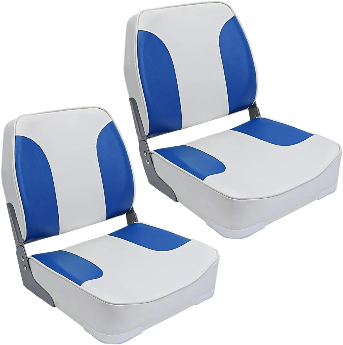 Folding Seat - Fold-Down Boat Captain Chair, Low/High Back, Blue and White (2)