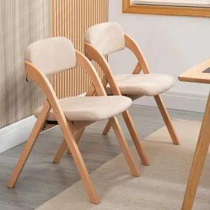 Folding Wooden Dining Chairs (Set of 2) | Stackable Design with Upholstered Seats