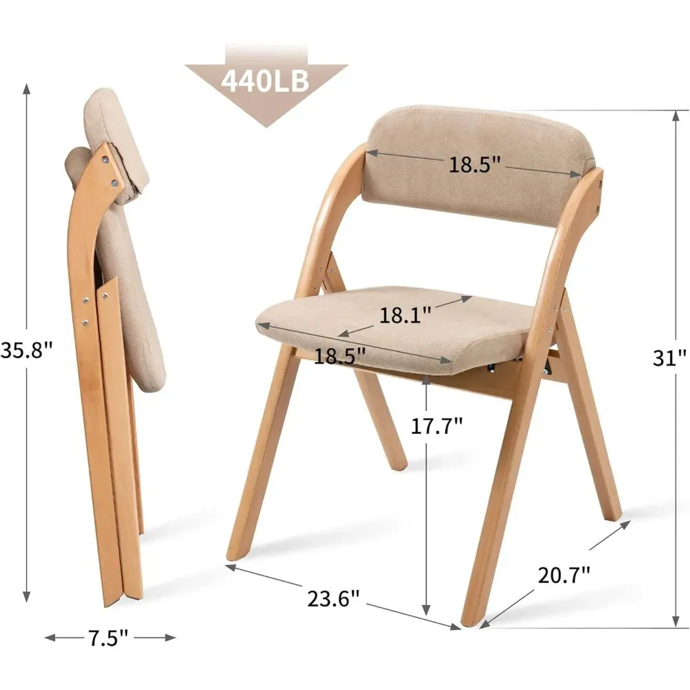 Folding Wooden Dining Chairs (Set of 2) | Stackable Design with Upholstered Seats