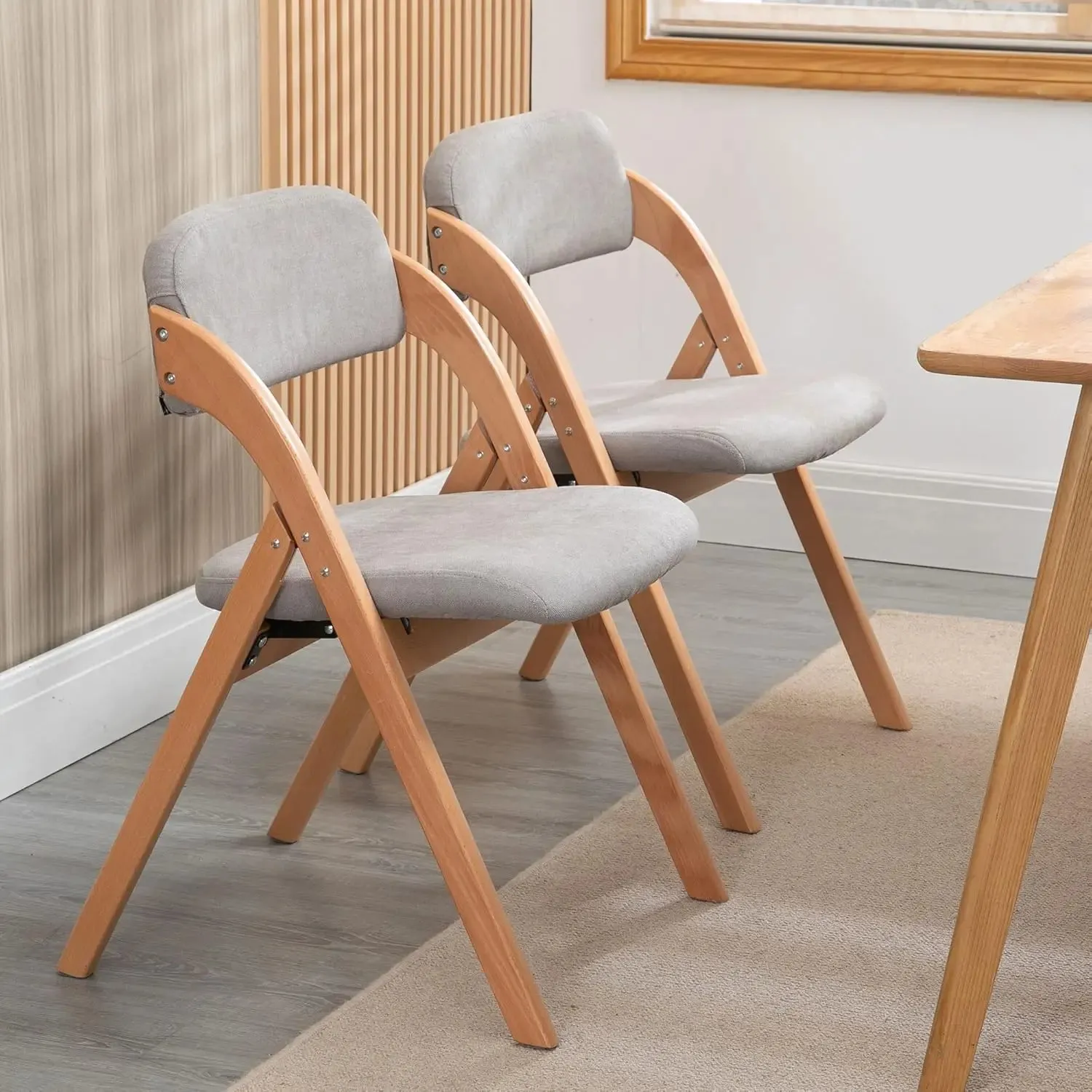 Folding Wooden Dining Chairs (Set of 2) | Stackable Design with Upholstered Seats