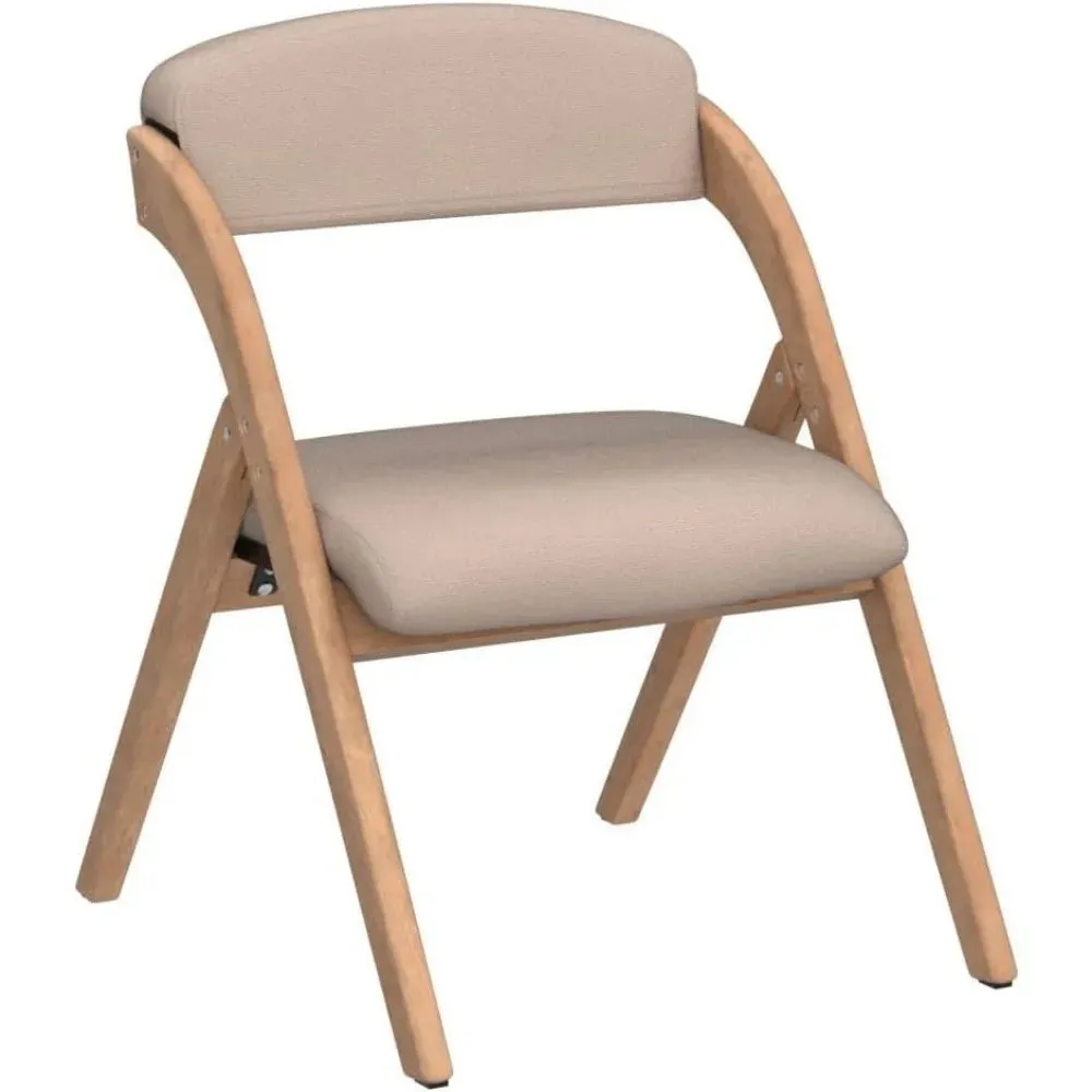 Folding Wooden Dining Chairs (Set of 2) | Stackable Design with Upholstered Seats