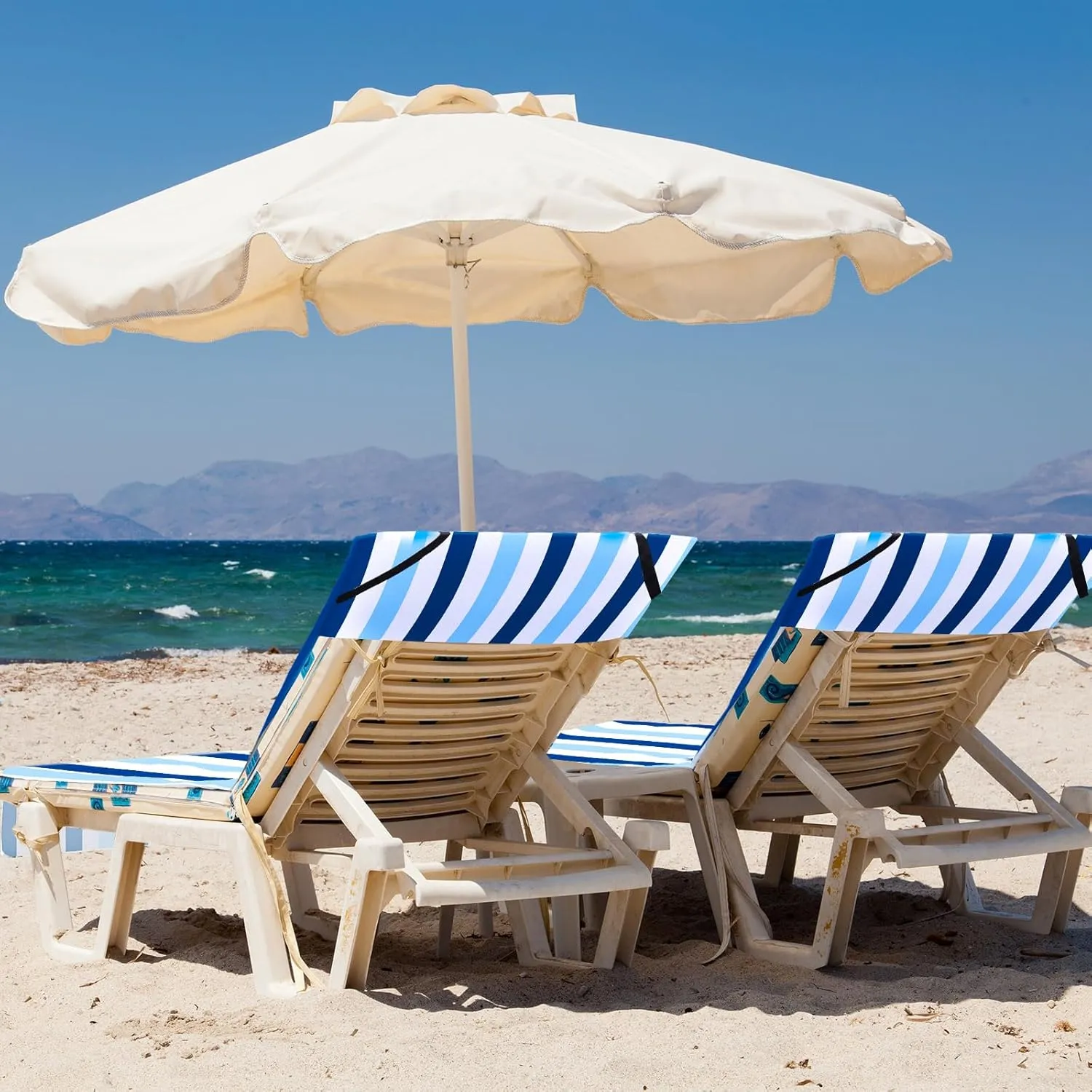 Fumete 2 Packs Beach Chair Towel 30 x 85 Inch Chaise Lounge Cushion Covers Microfiber Chair Towel Portable Stripe Chair Cushion for Summer Outdoor Lounger Sunbathing, Blue and Dark Blue