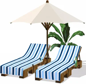 Fumete 2 Packs Beach Chair Towel 30 x 85 Inch Chaise Lounge Cushion Covers Microfiber Chair Towel Portable Stripe Chair Cushion for Summer Outdoor Lounger Sunbathing, Blue and Dark Blue