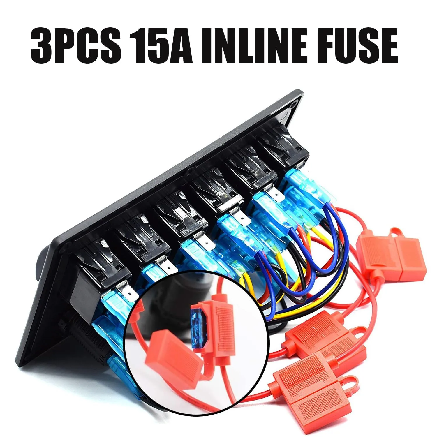 FXC 15A Inline Fuse 6 Gang Green LED Lighted Marine Rocker Switch Panel Waterproof 12 Volt Toggle Switch Panel for Boat Car RV UTV with QC3.0 USB & Type-C   Power Outlet Socket   Voltmeter