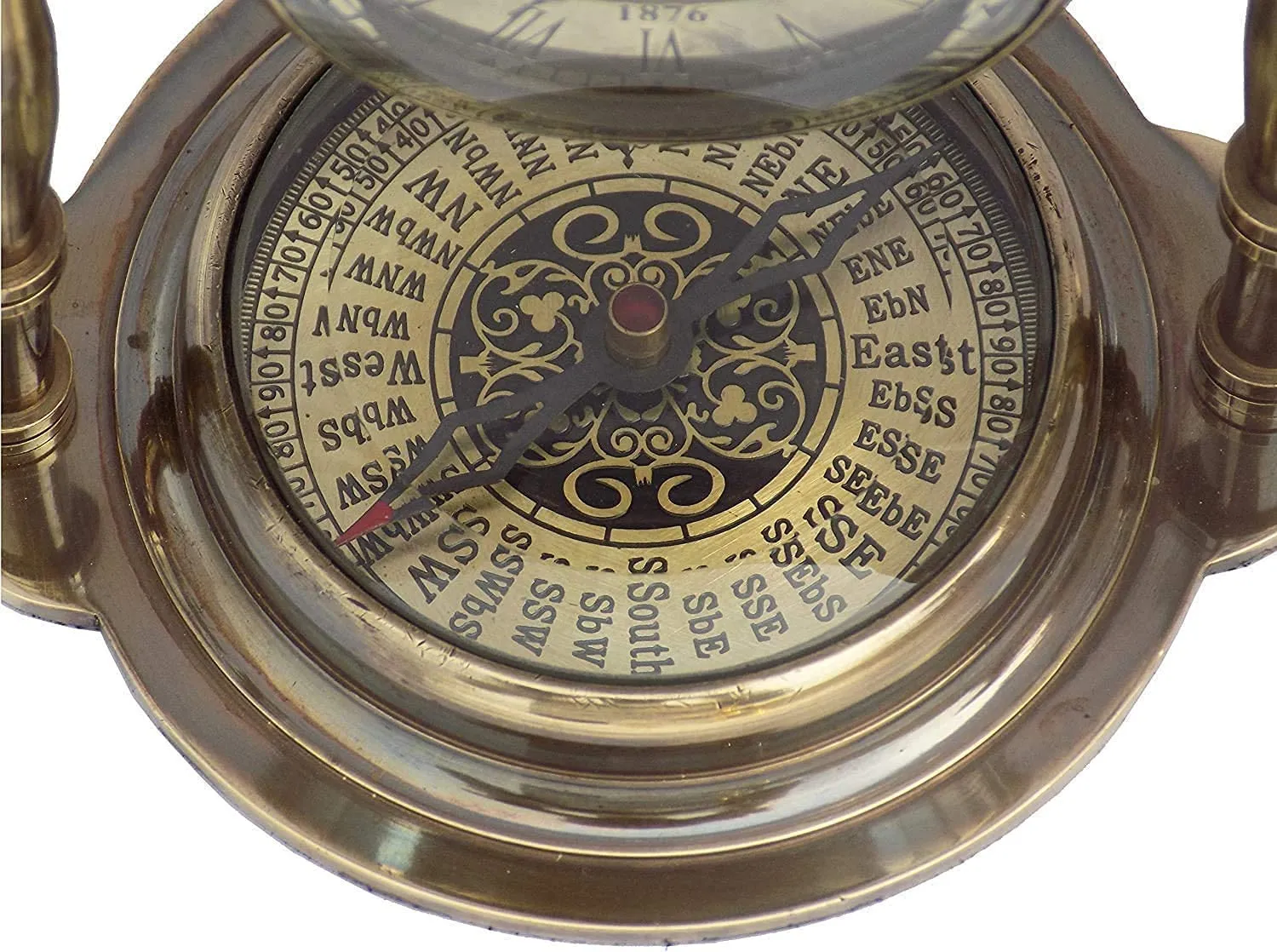 G K Enterprises Table Clock with Maritime Vintage Brass Compass Antique Victoria London Nautical Brass Antique Table Clock