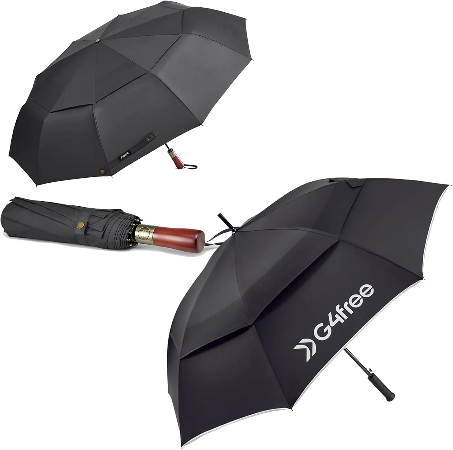 G4Free 54 inch Large Compact Windproof Golf Umbrella  Lightweight Large Golf Umbrella 62 Inch Carbon Fiber Oversize Double Canopy Vented with Reflective Strip Umbrella Windproof Waterproof Automatic