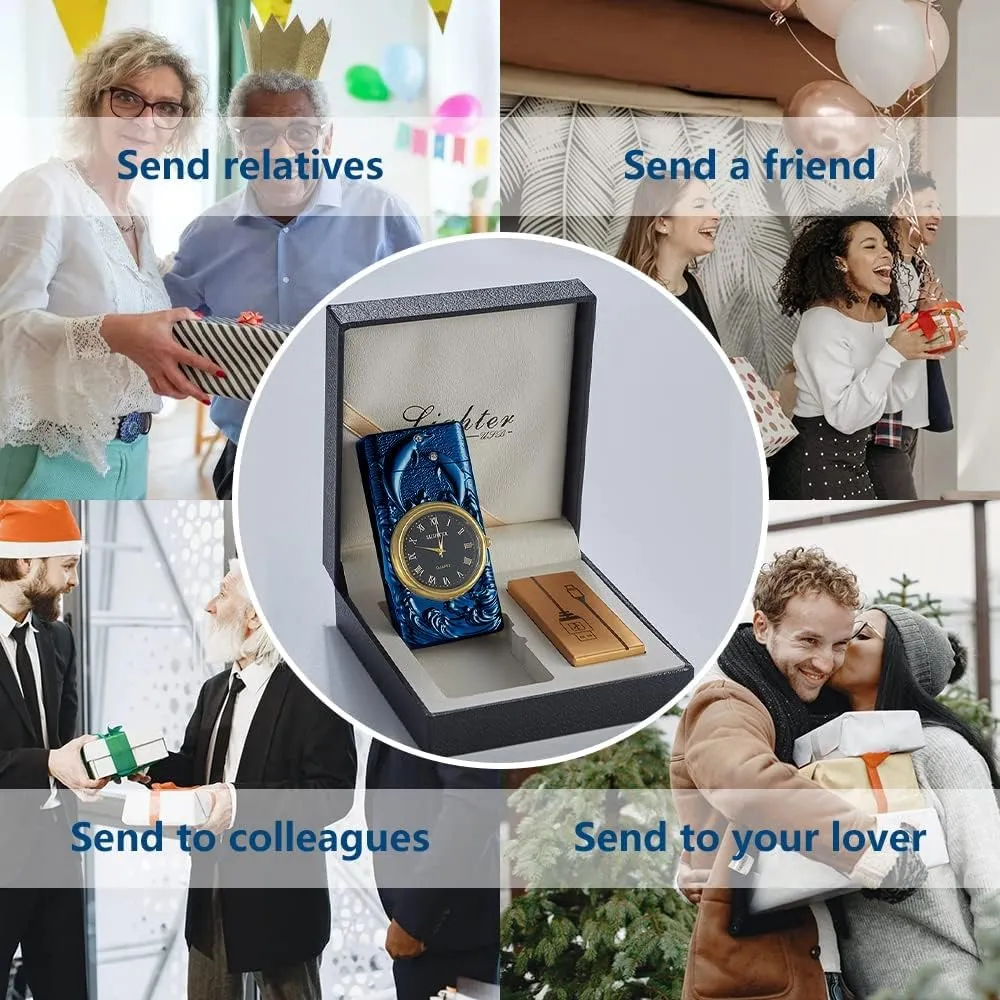 GADATOP DolphinLighter, Plasma Arc Lighter, USB Rechargeable, Windproof, Fashion Metal Luminous Watch Dial LED (Blue)