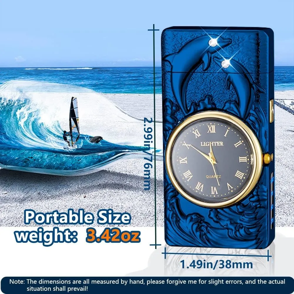 GADATOP DolphinLighter, Plasma Arc Lighter, USB Rechargeable, Windproof, Fashion Metal Luminous Watch Dial LED (Blue)