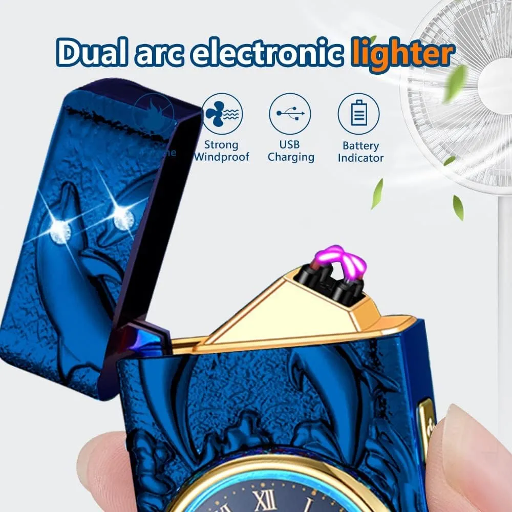 GADATOP DolphinLighter, Plasma Arc Lighter, USB Rechargeable, Windproof, Fashion Metal Luminous Watch Dial LED (Blue)
