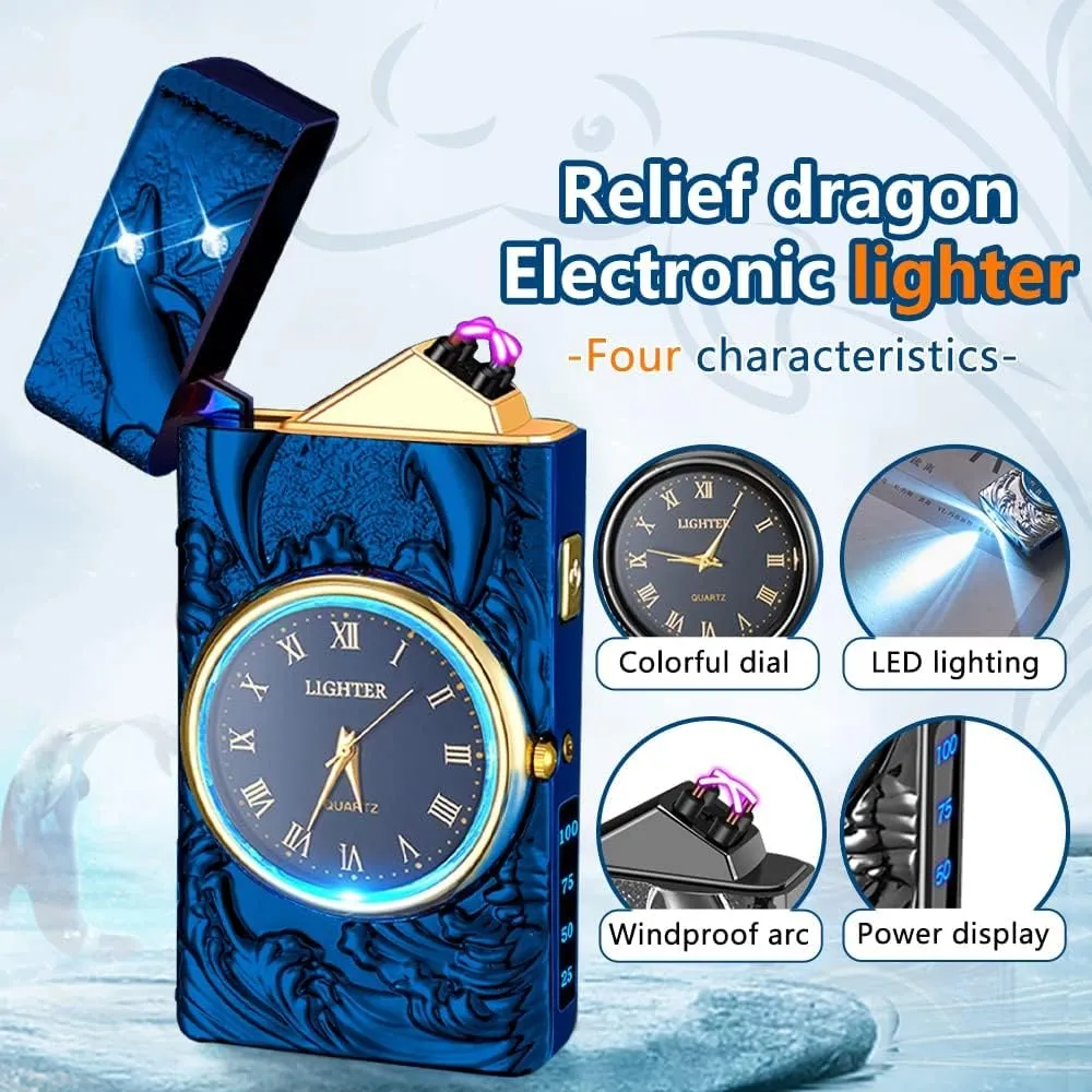 GADATOP DolphinLighter, Plasma Arc Lighter, USB Rechargeable, Windproof, Fashion Metal Luminous Watch Dial LED (Blue)