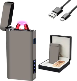 GADATOP Electric Lighter Arc Plasma Flame Lighter Type-C Rechargeable Lighter Windproof Lighter Outdoor Cool LLighter with LED Battery Indicator for Candles, Fireworks (Feathered Gauze Silver)