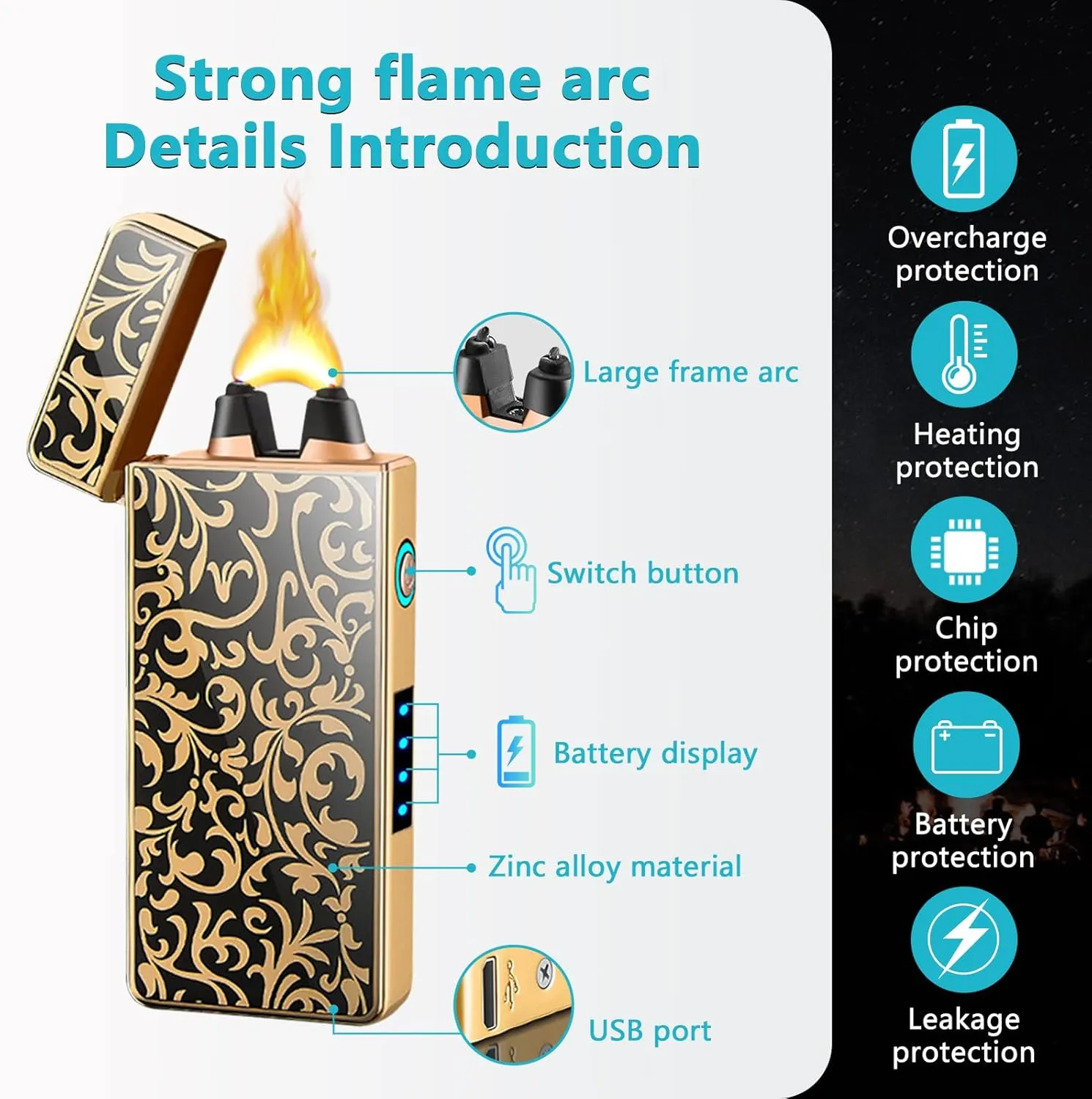 GADATOP Electric Lighters Arc Plasma Lighter USB Rechargeable Windproof Flameless Candle Lighter Cool Lighters with High Power Battery for Camping, Hiking, Explore (Flower)