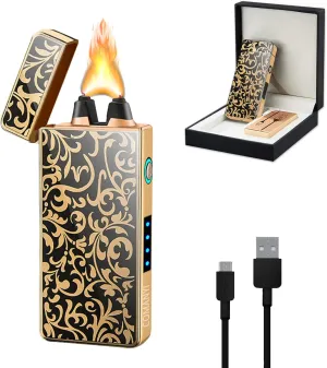 GADATOP Electric Lighters Arc Plasma Lighter USB Rechargeable Windproof Flameless Candle Lighter Cool Lighters with High Power Battery for Camping, Hiking, Explore (Flower)