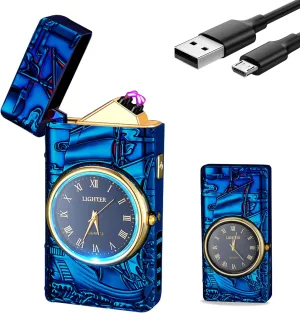 GADATOP Sail Lighter - Multifunctional Electric Arc Lighter, Windproof, Fashion Metal Luminous Watch Dial LED Lighting (Blue Sail)