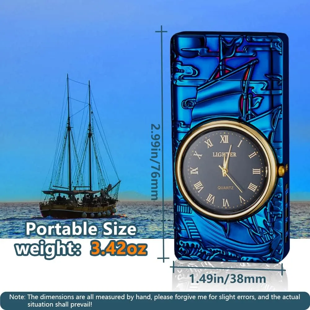 GADATOP Sail Lighter - Multifunctional Electric Arc Lighter, Windproof, Fashion Metal Luminous Watch Dial LED Lighting (Blue Sail)