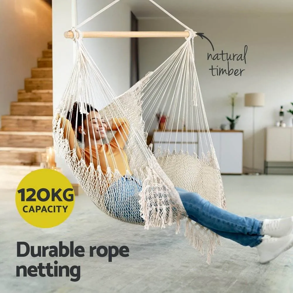Gardeon Hammock Chair Swing Camping Mesh Cream