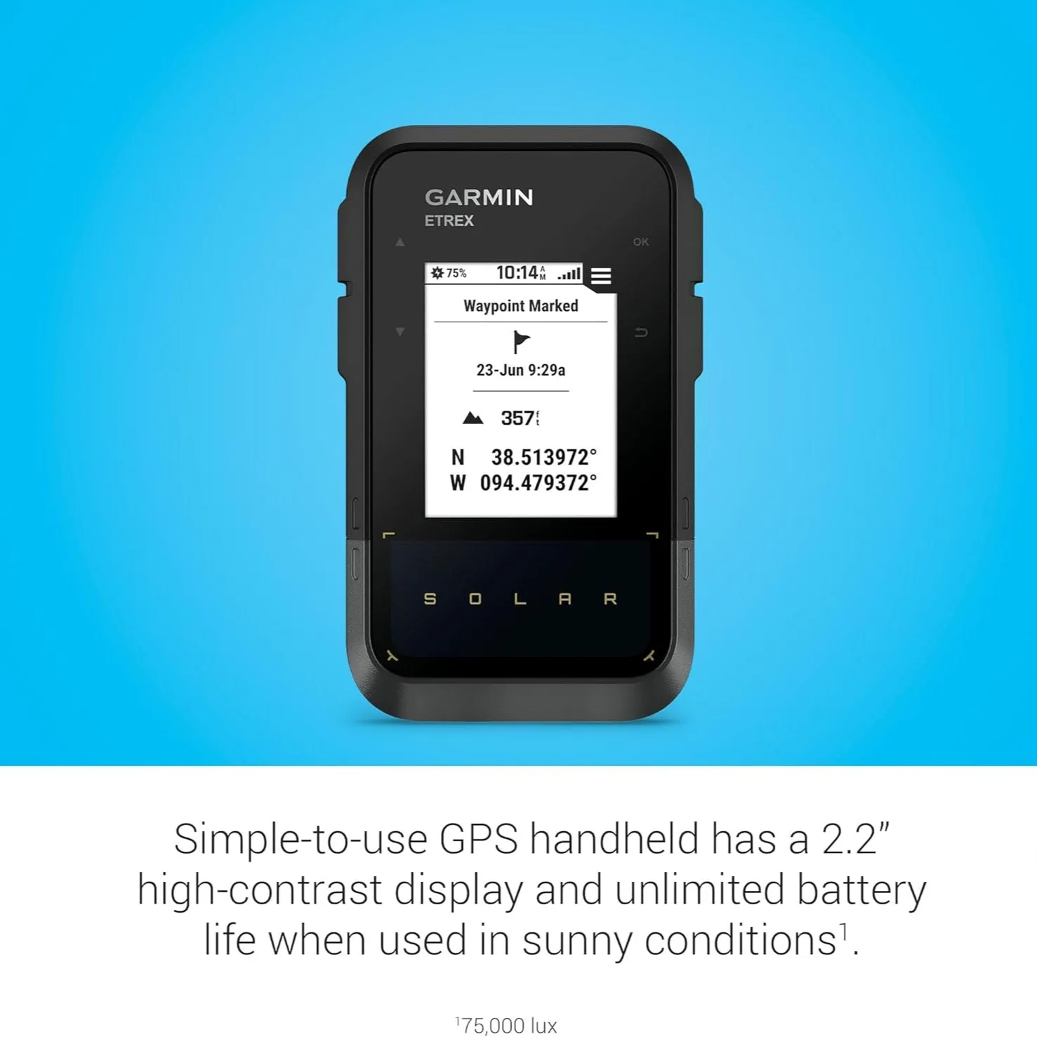 Garmin eTrex Solar Powered GPS Handheld Navigator | Track your Location and Waypoints