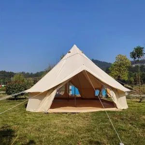 GeRRiT Bell Tent Canvas Mongolian Yurt Tent Double Layers Teepee Tent Outdoor Camping Family Tent Pyramids Indian Tent 4-Season Hello