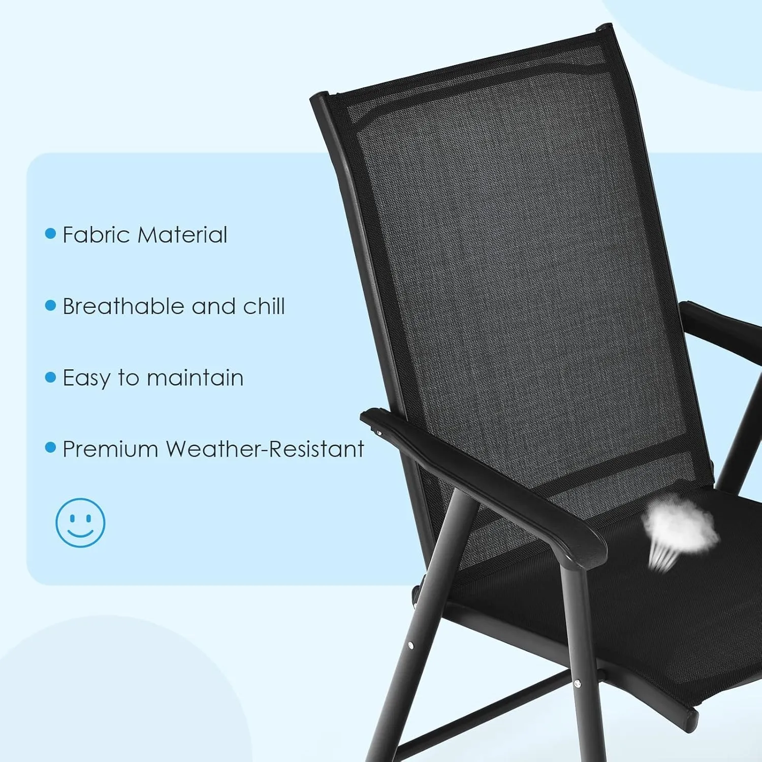 Giantex Set of 2 Patio Folding Chairs, Portable Outdoor Dining Chairs with Armrest for Porch Camping Pool Beach Deck Lawn Garden, Metal Frame, Black