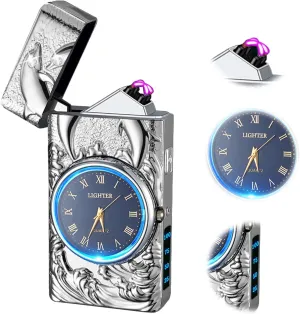 Gifts for Him Electric Lighters USB Type C Rechargeable Electronic Lighter Windproof Plasma Lighter with Safety Switch,Gifts for Men (Silver)
