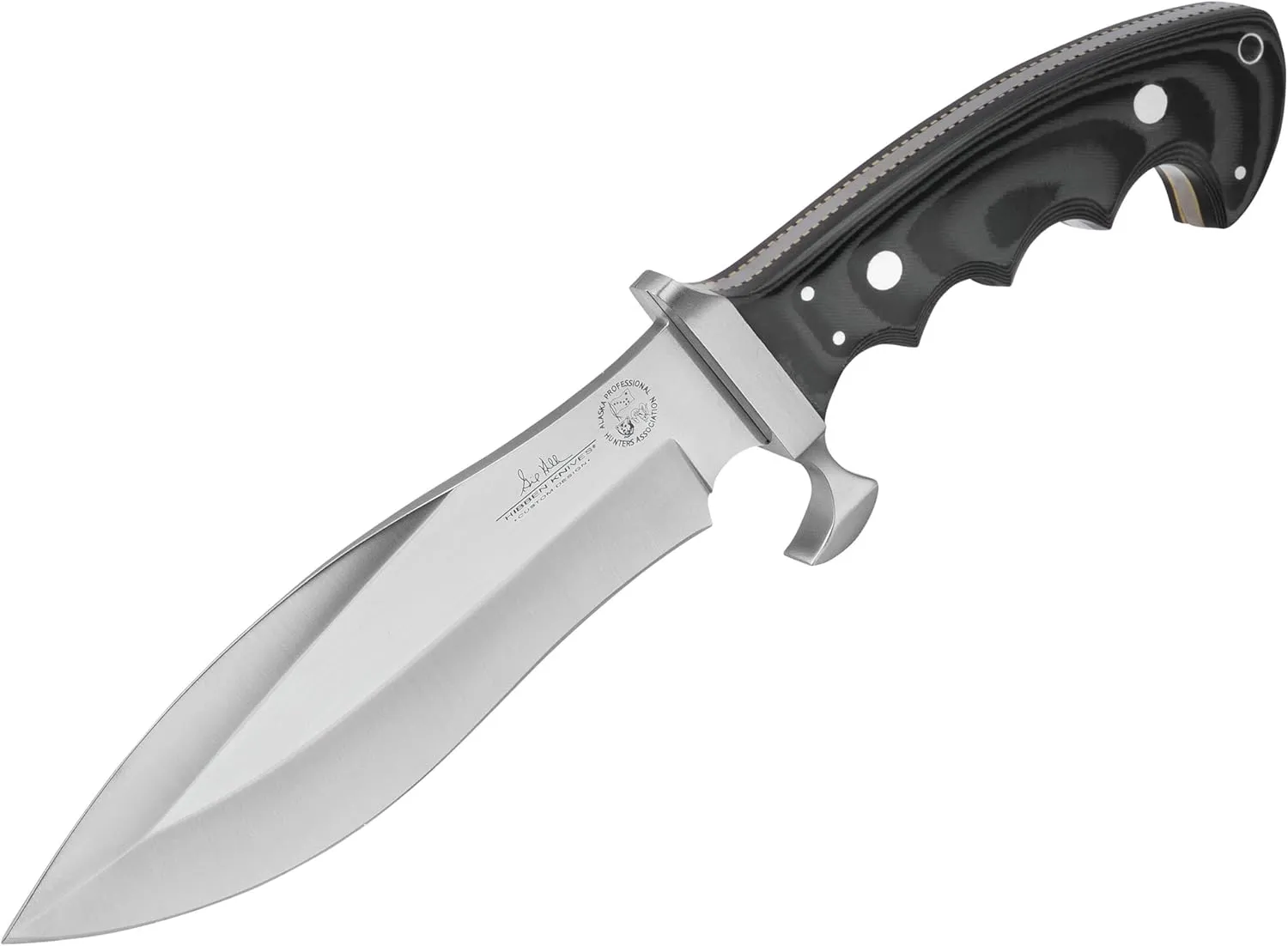 Gil Hibben Alaskan Survival Knife with Sheath – Laser-Etched Stainless Steel Blade, Black Micarta Handle, Genuine Leather Sheath - Multi-Purpose Knife for Sport – 12 1/4" Overall