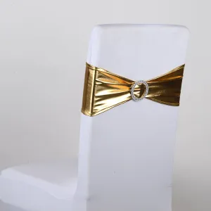 Gold Metallic Spandex Chair Sash w. Buckle 5 pieces