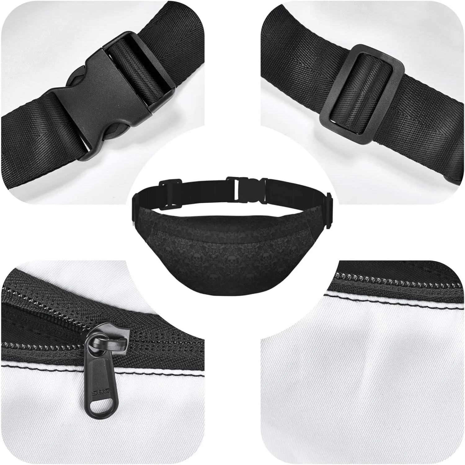 Gothic Skull Print Fanny Pack for Man Women Waist Bag Adjustable Belt Casual Chest Bag Bum Bags for Travel Sports Running Hiking Waist Packs