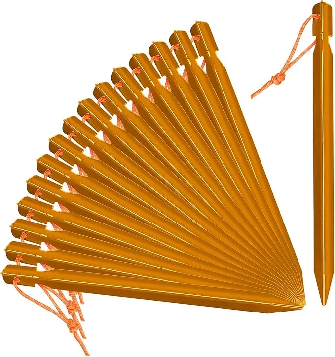 Grassman 16 Pack Tent Stakes, 7075 Aluminium Tent pegs, Heavy Duty Lightweight Ground Pegs, Durable and Safe Metal Camping Spikes, Orange