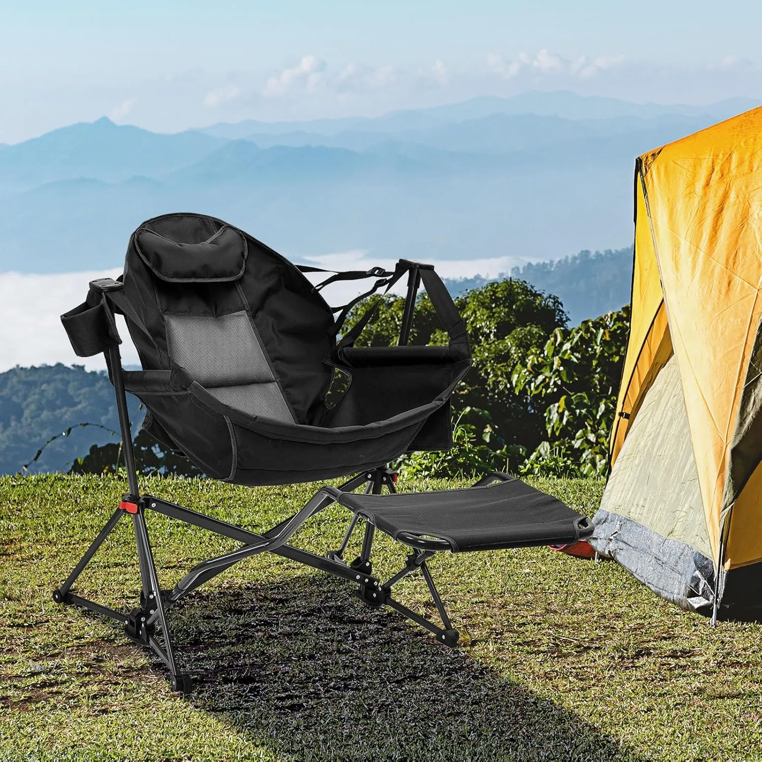 Hammock Camping Chair with Leg Rest,Lightweight Portable Outdoor Chair for Camping and Hiking, Supports 500lbs,Black