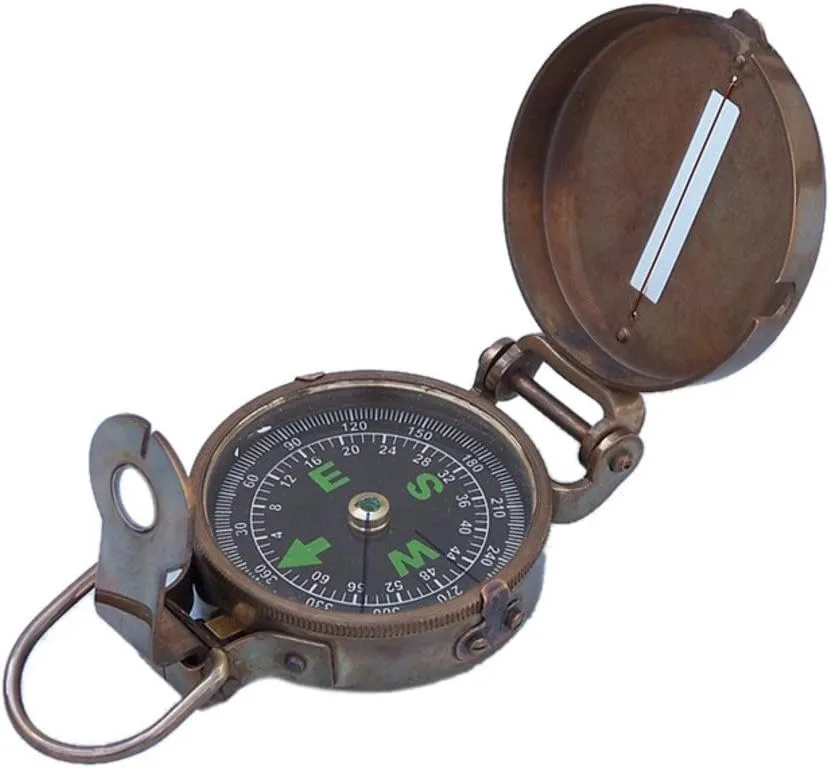 Hampton Nautical 3xglass-101 Antique Brass Military 4"-Vintage Hand Held Compass
