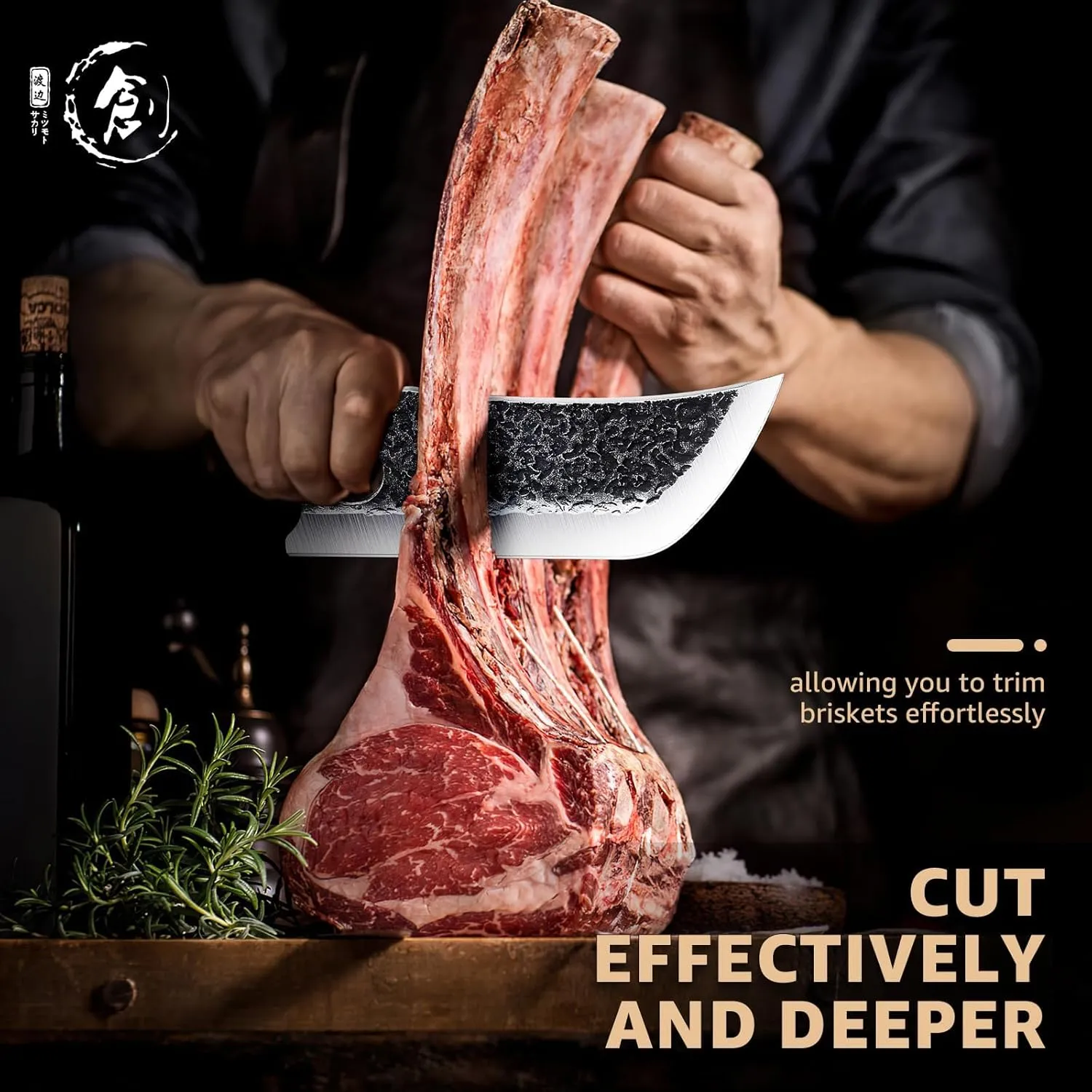 Hand Forged Meat Cleaver Knife Fathers Butcher Knives for Meat Cutting Full Tang Chef Knife with Belt Sheath and Gift Box High Carbon Steel for Kitchen or Camping, Gift for Dad