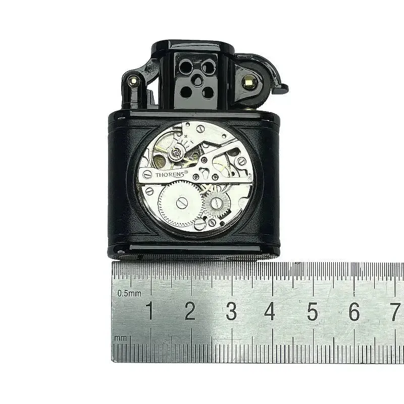 Handmade Cowhide Lighter - Inlaid Mechanical Movement - Green And Black Color