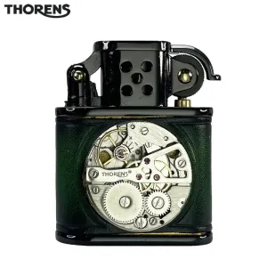 Handmade Cowhide Lighter - Inlaid Mechanical Movement - Green And Black Color