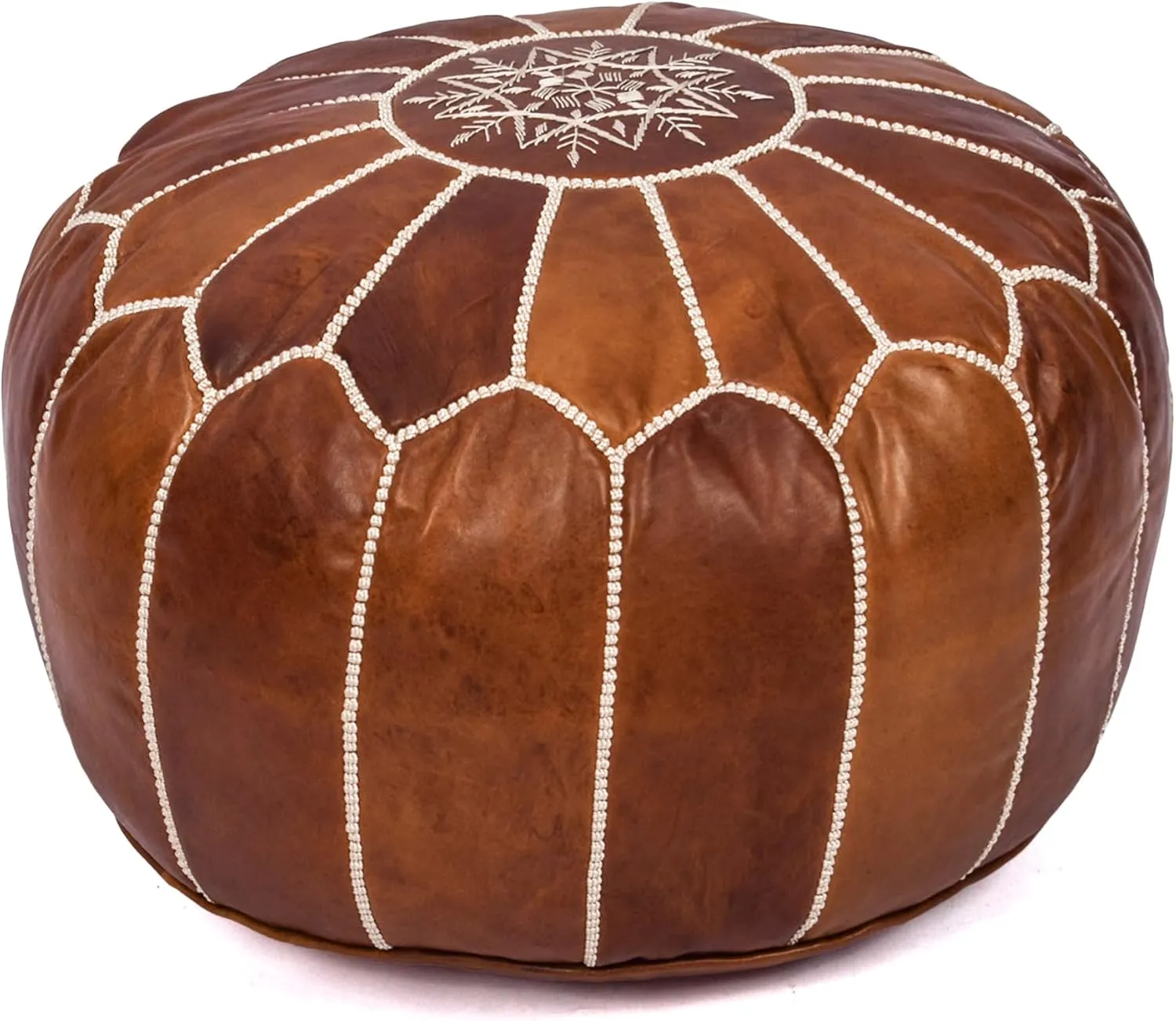 Handmade Moroccan Genuine Leather Pouf Ottoman Cover – Unstuffed Foot Stool Ottoman, Boho Foot Rest Under Desk, Round Ottoman for Living Room, Bedroom - Housewarming Gifts New Home, Weddings Gifts
