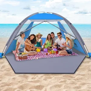 Happy Travel Beach Tent, UPF 50  UV Protection Sun Shade Shelter for 3/4/5/6/7/8 Person, Portable Beach Canopy for Family & Baby, Lightweight & Easy Setup Beach Cabana with 3 Ventilation Mesh Windows