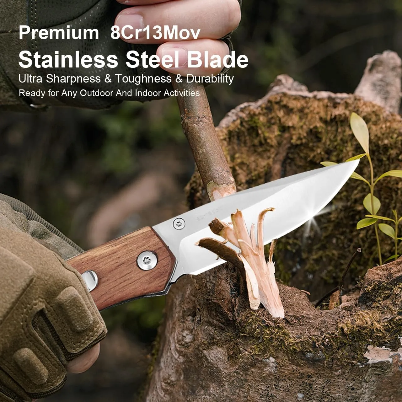 Harita Pocket Knife Folding Knife, lighteweight Zebra Wood Handle for Men, Sharp 8cr13mov Stainless Steel Blade, for Camping Fishing Survival Hiking Knives 2.95-inch (Classic Blade)