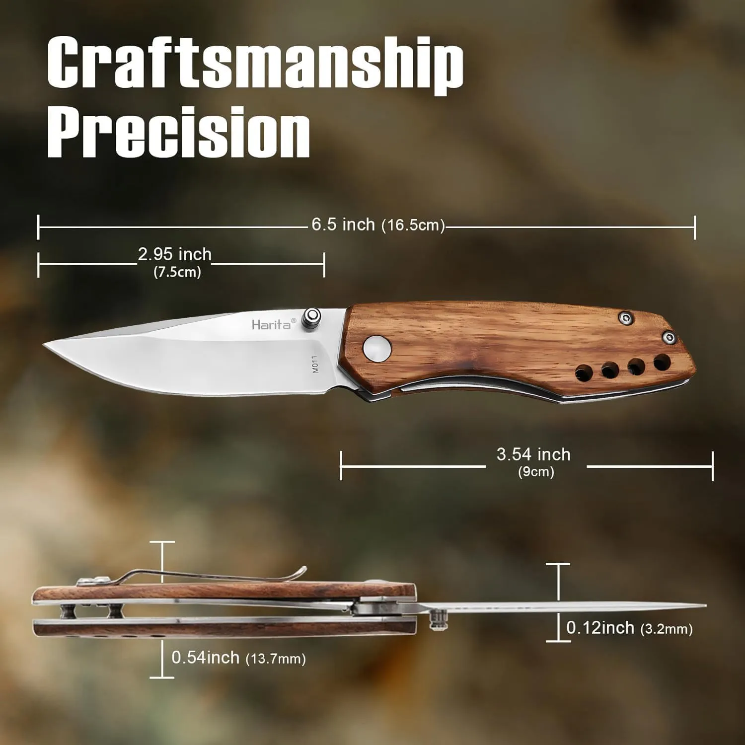 Harita Pocket Knife Folding Knife, lighteweight Zebra Wood Handle for Men, Sharp 8cr13mov Stainless Steel Blade, for Camping Fishing Survival Hiking Knives 2.95-inch (Classic Blade)