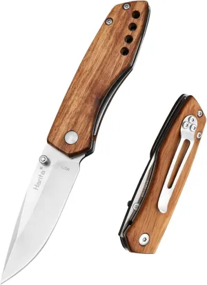 Harita Pocket Knife Folding Knife, lighteweight Zebra Wood Handle for Men, Sharp 8cr13mov Stainless Steel Blade, for Camping Fishing Survival Hiking Knives 2.95-inch (Classic Blade)