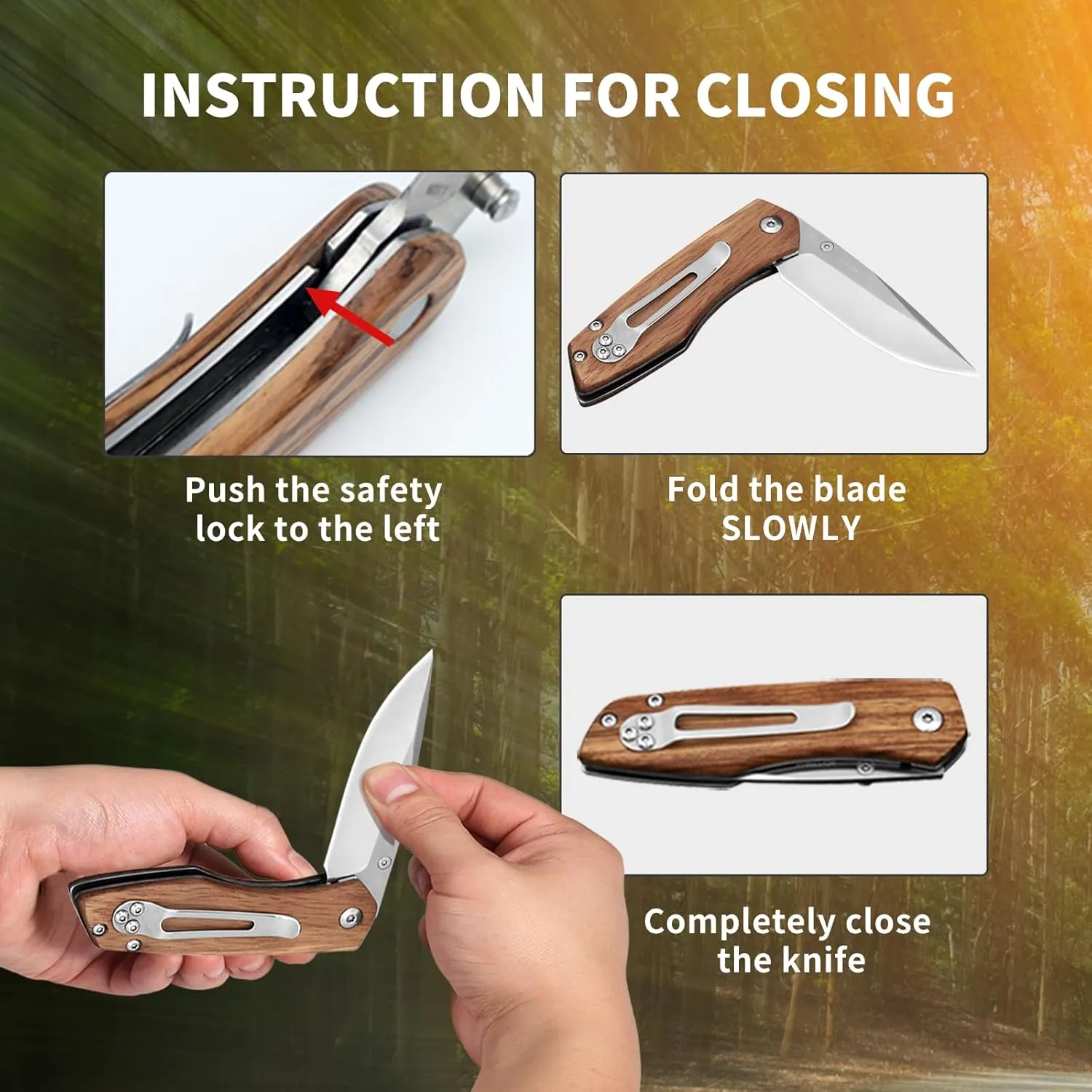 Harita Pocket Knife Folding Knife, lighteweight Zebra Wood Handle for Men, Sharp 8cr13mov Stainless Steel Blade, for Camping Fishing Survival Hiking Knives 2.95-inch (Classic Blade)