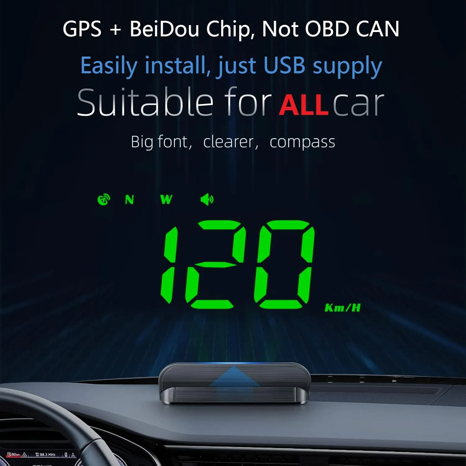 Heads Up Display for Cars GPS Speedometer for Car Hud Car Compass for Car Digital Speedometer for Car Heads Up Display for Car,Hud Display Car Windshield for All Cars (Green)