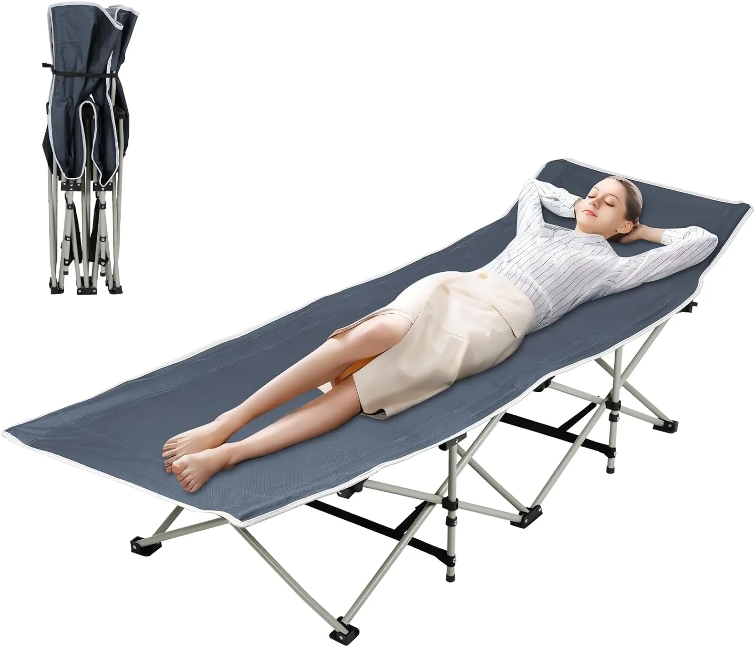 Heavy-Duty Camping Cot - 74" x 27.95" Oversized Folding Bed with Reinforced Frame - Lightweight Yet Supports 300lbs  - Ideal for Outdoor, Home Office & Emergency Use Black