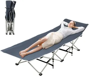 Heavy-Duty Camping Cot - 74" x 27.95" Oversized Folding Bed with Reinforced Frame - Lightweight Yet Supports 300lbs  - Ideal for Outdoor, Home Office & Emergency Use Black