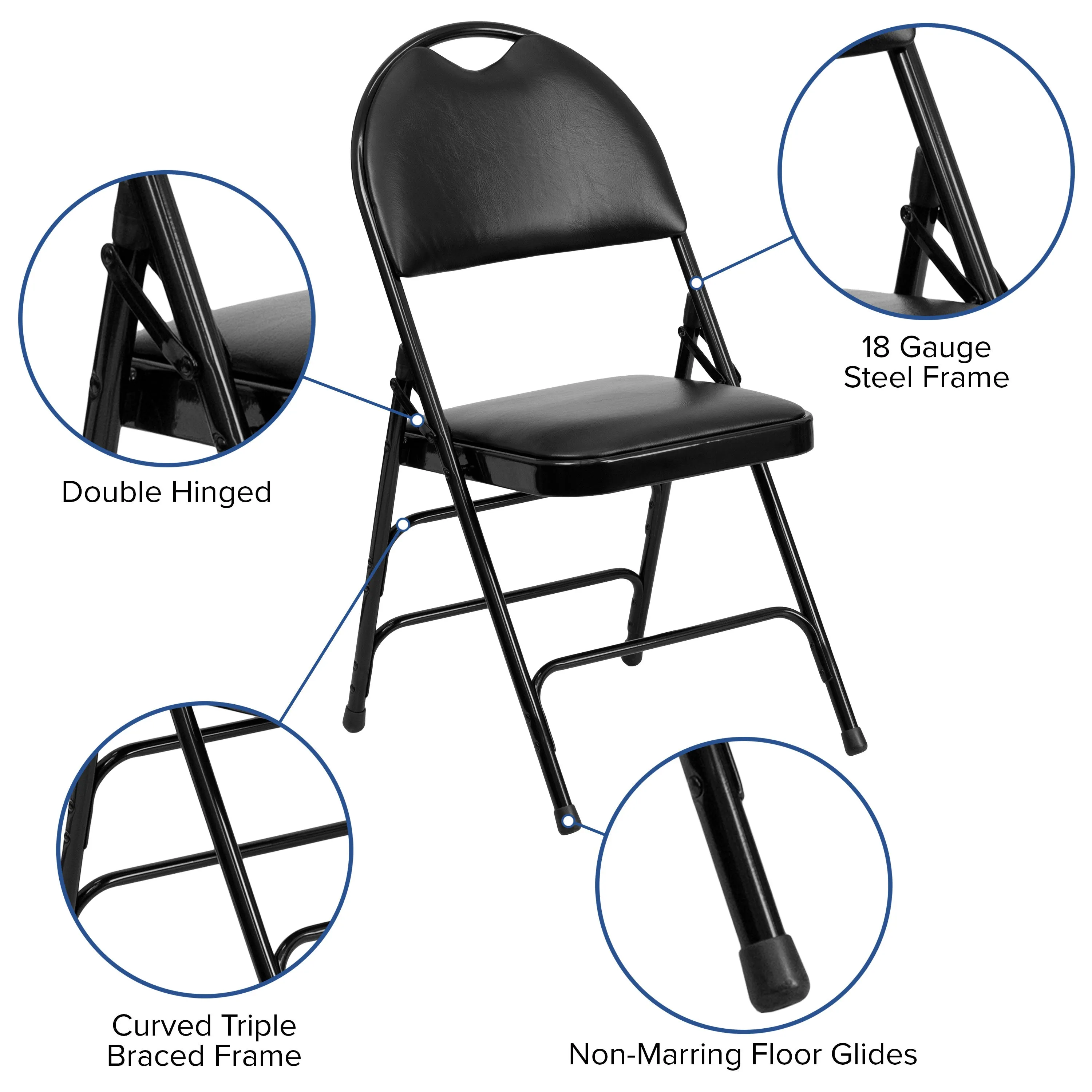 HERCULES Series Extra Large Ultra-Premium Triple Braced Metal Folding Chair with Easy-Carry Handle